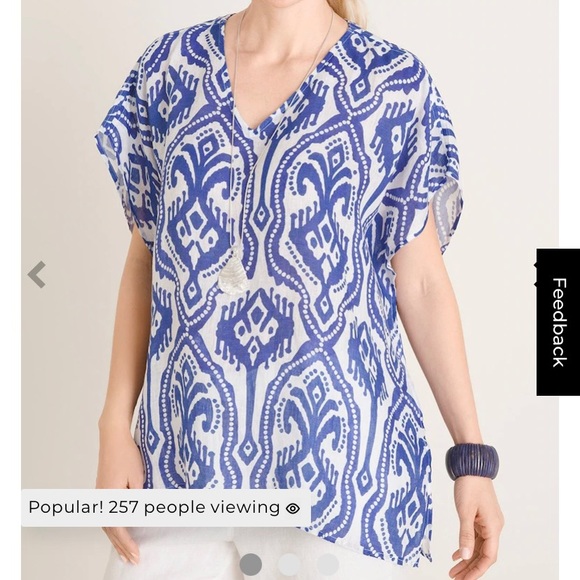 Chico's Sweaters - NWT! Chico’s Ikat Linen Poncho. Blue/white print